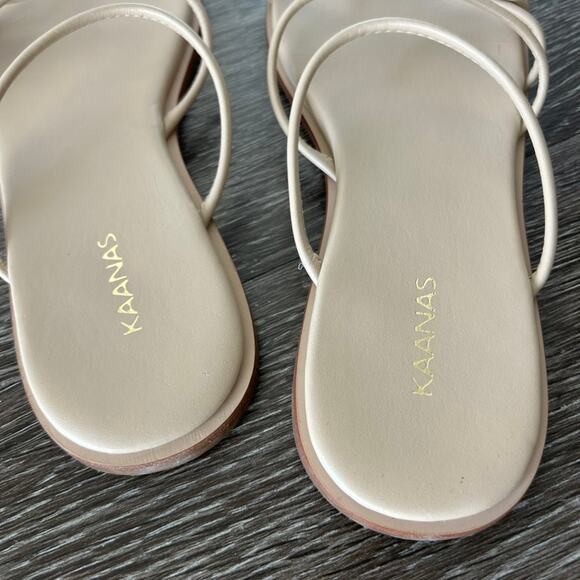 EUC Kaanas Kapok Square Toe Strappy Sandals Size 7M Nude Beige Minimalist Slides - Picture 11 of 13